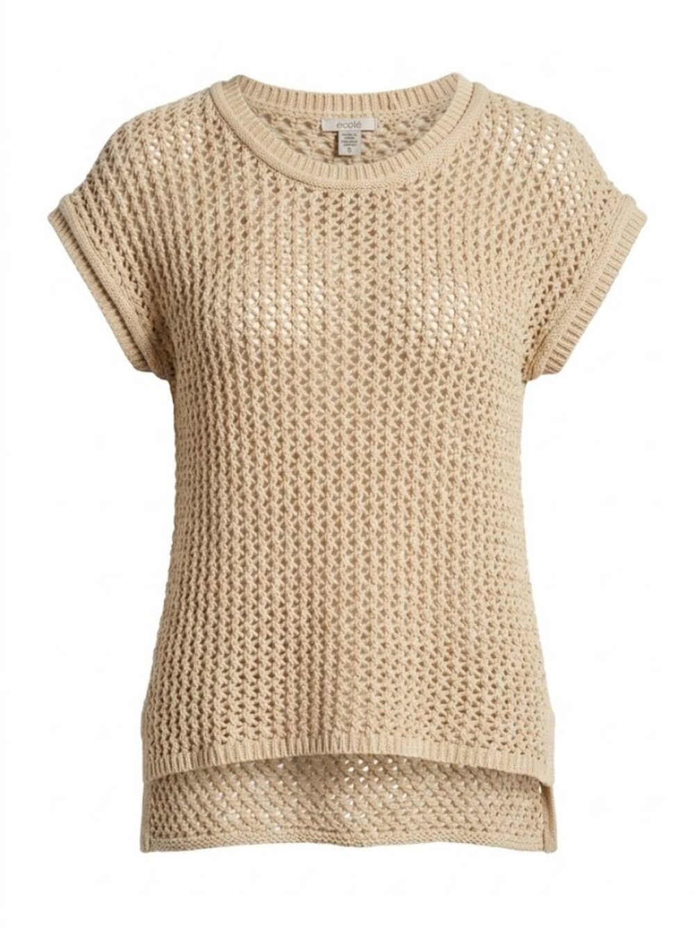 Boho Crochet Knit Top Small Beige Open Mesh Sweater Vest Cottagecore Coastal